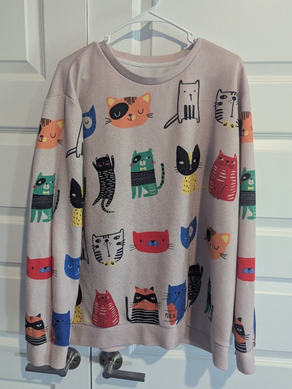 Cat Print Ribbed Crewneck Sweatshirt - 3X